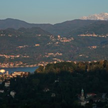 Lago D'Orta in the morning with majestic Monte Rosa which are the second tallest mountains of the Alps